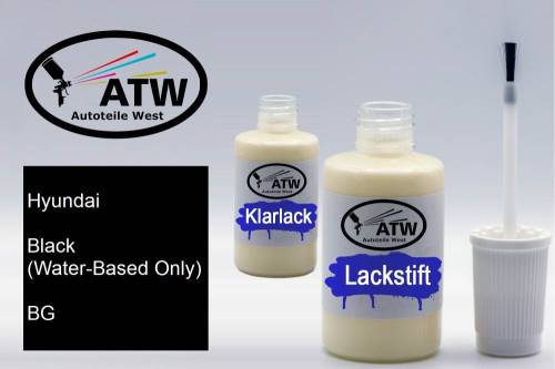 Hyundai, Black (Water-Based Only), BG: 20ml Lackstift + 20ml Klarlack - Set, von ATW Autoteile West.